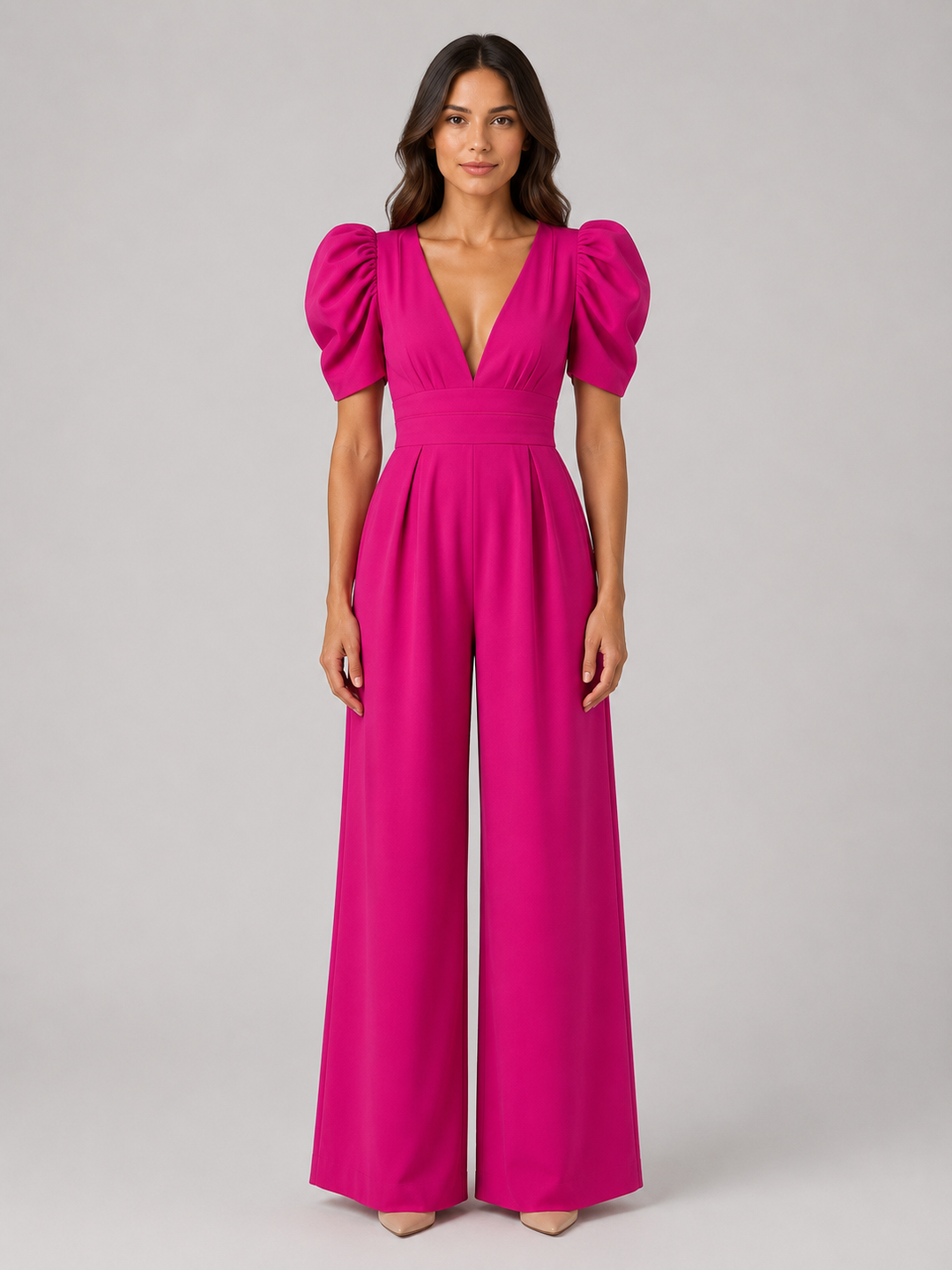 Wren | Puff Sleeve Open-Back Wide-Leg Jumpsuit