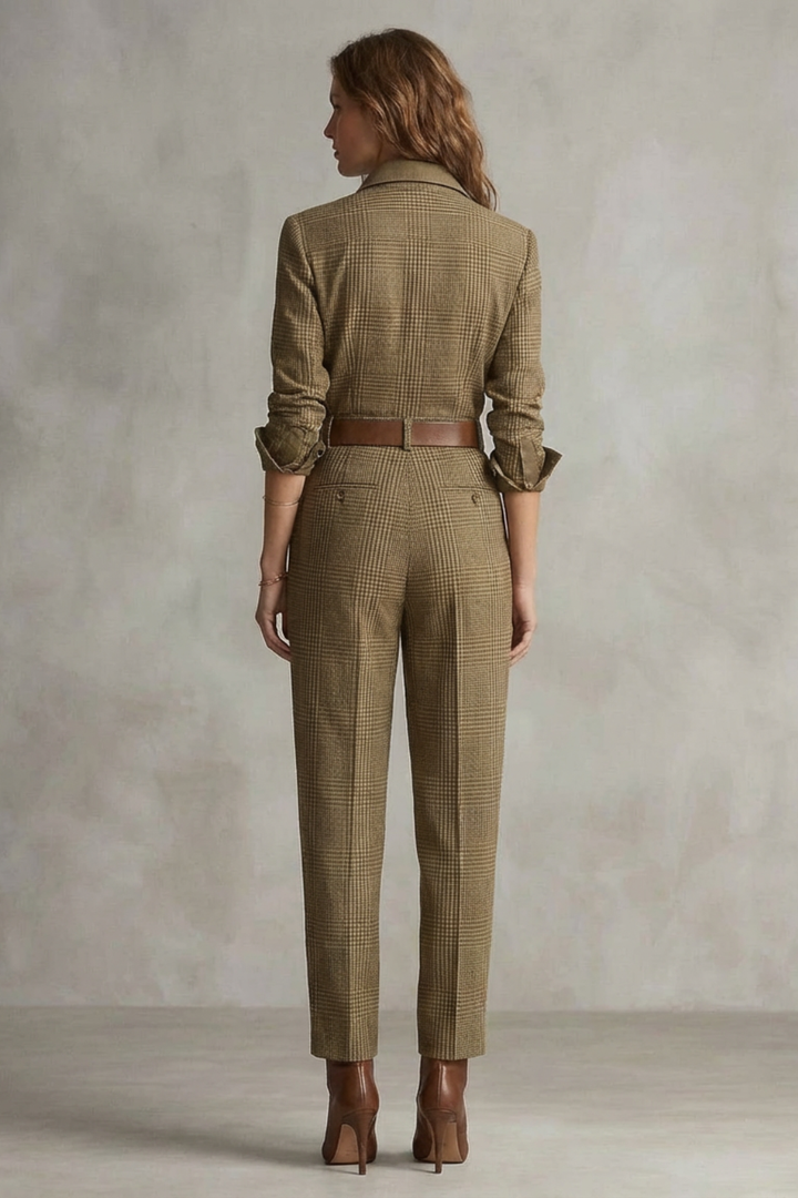 Clémora | Plaid Tailored Long Sleeve Jumpsuit