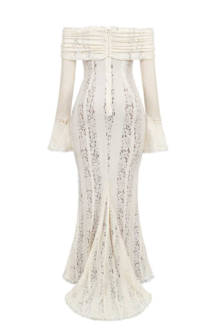 Odélie | Off-Shoulder Lace Fluted Cuff Maxi Dress