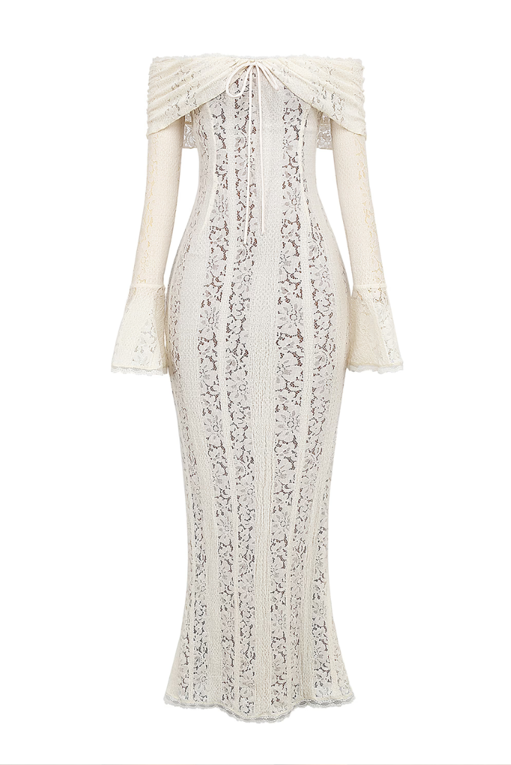 Odélie | Off-Shoulder Lace Fluted Cuff Maxi Dress