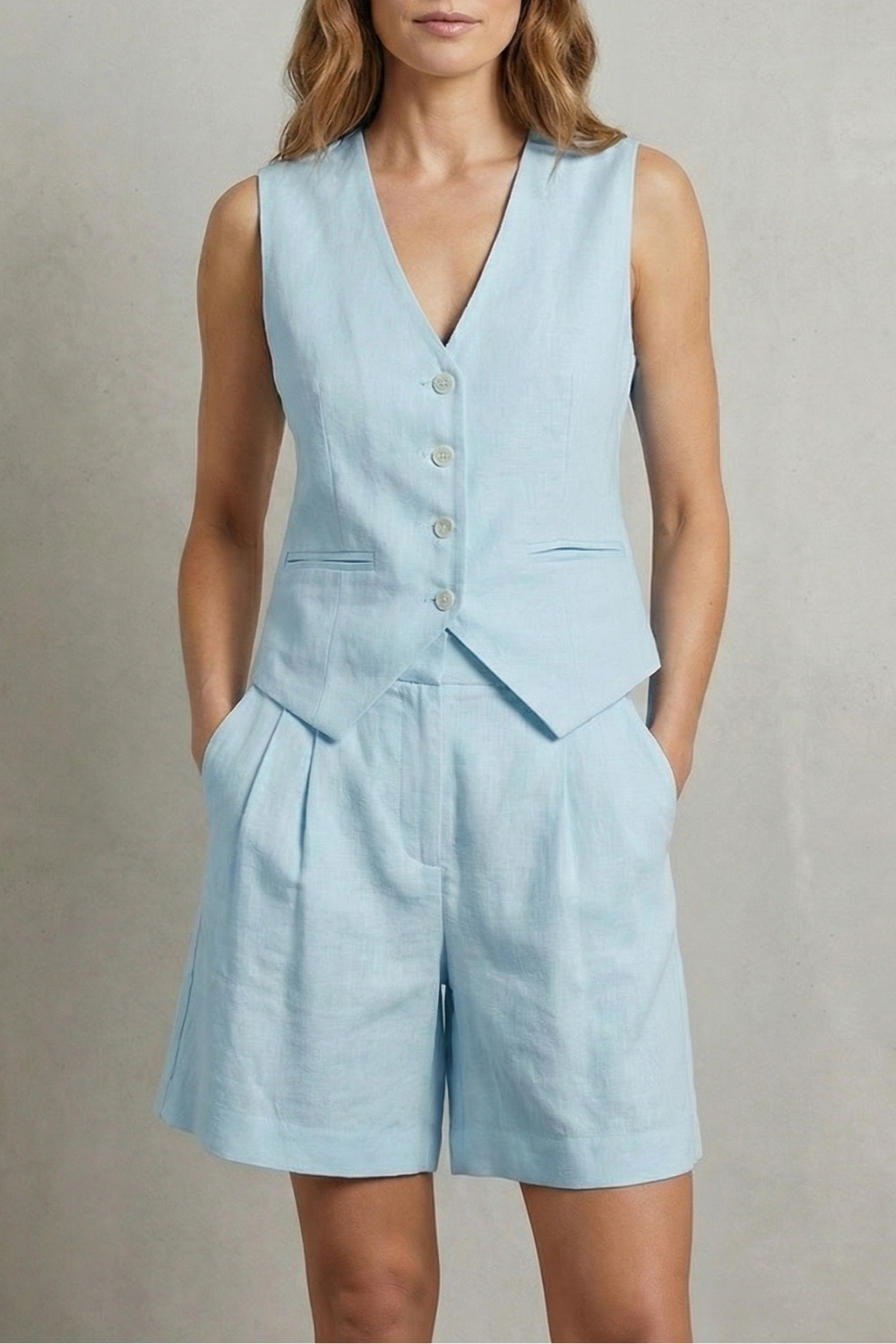 Linévora | Tailored Linen-Look Vest &amp; Short Set