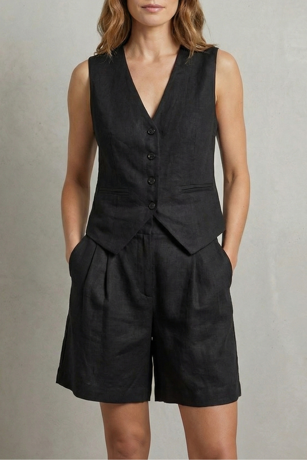 Linévora | Tailored Linen-Look Vest &amp; Short Set
