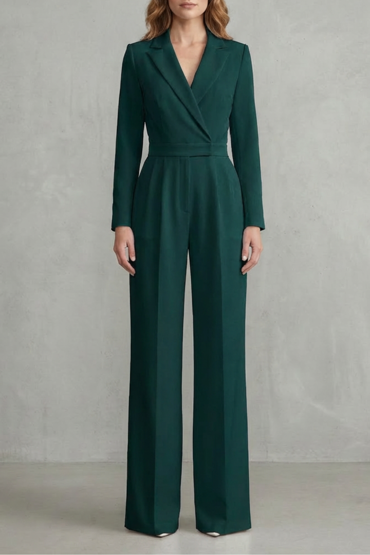 Harlow | Slant-Lapel Wide-Leg Long Sleeve Jumpsuit