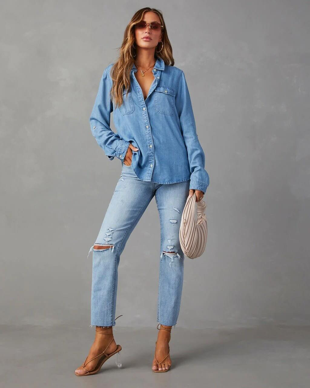 Mira | Long Sleeve Denim Shirt with Button Front