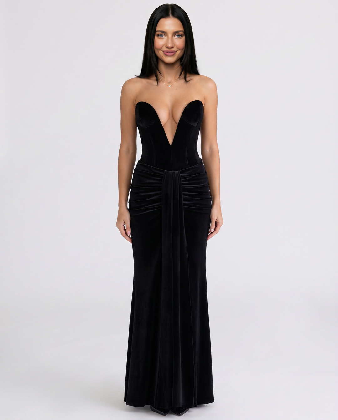 Alison | Maxi Dress with Deep Plunge Corset Bodice