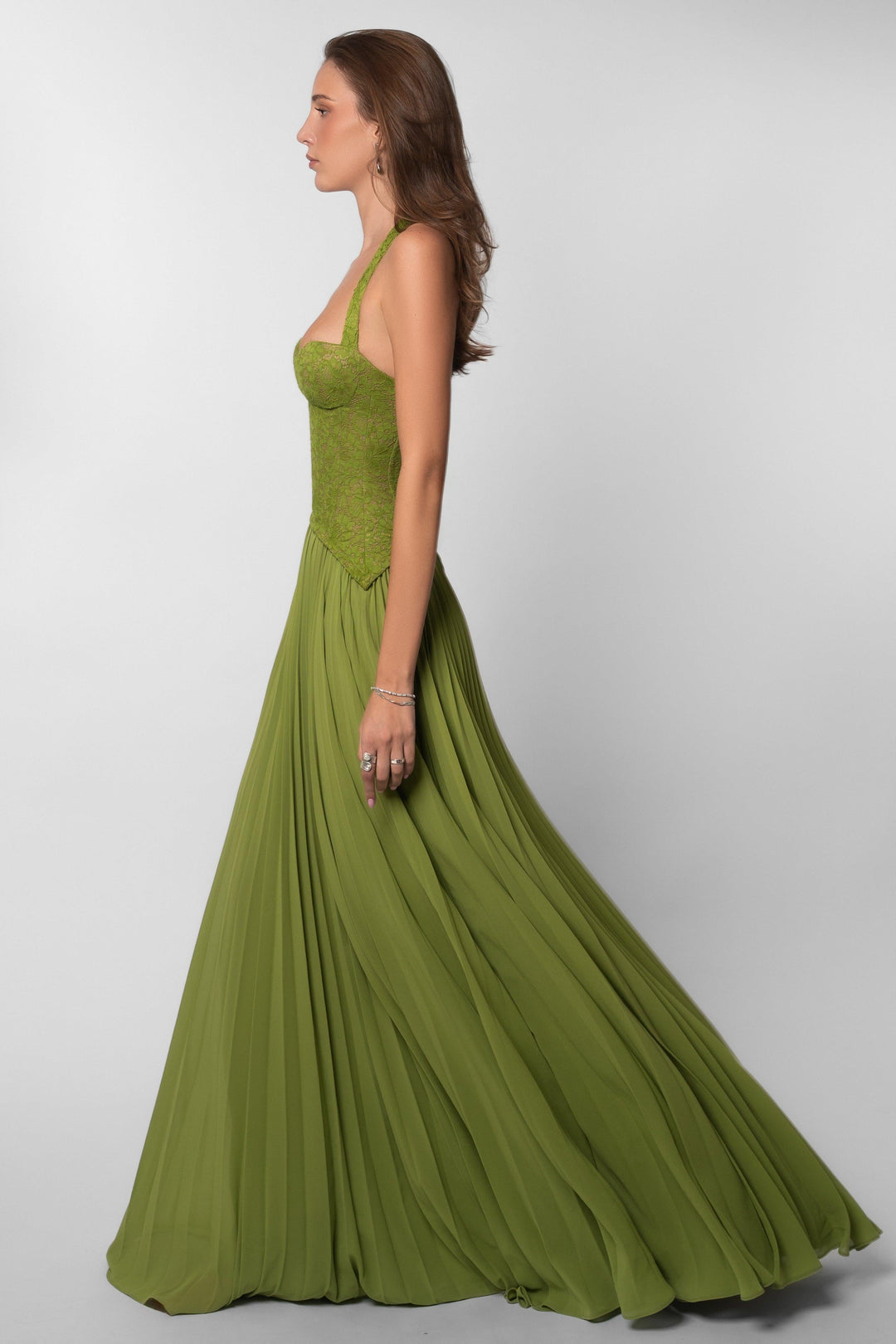 Ottilie | Sweetheart Lace Chiffon Pleated Maxi Dress