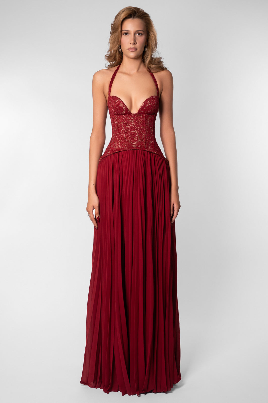 Zara | Sweetheart Lace Splicing Pleated Maxi Dress