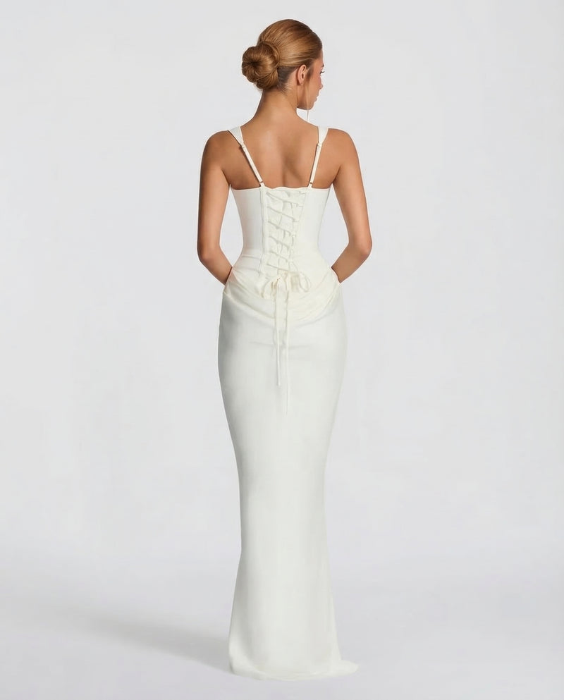 Ruby | Corset Maxi Dress with Draped Skirt