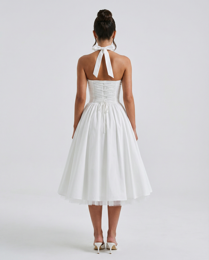 Lena | Midi Halter Neck Lace-Up Back Dress