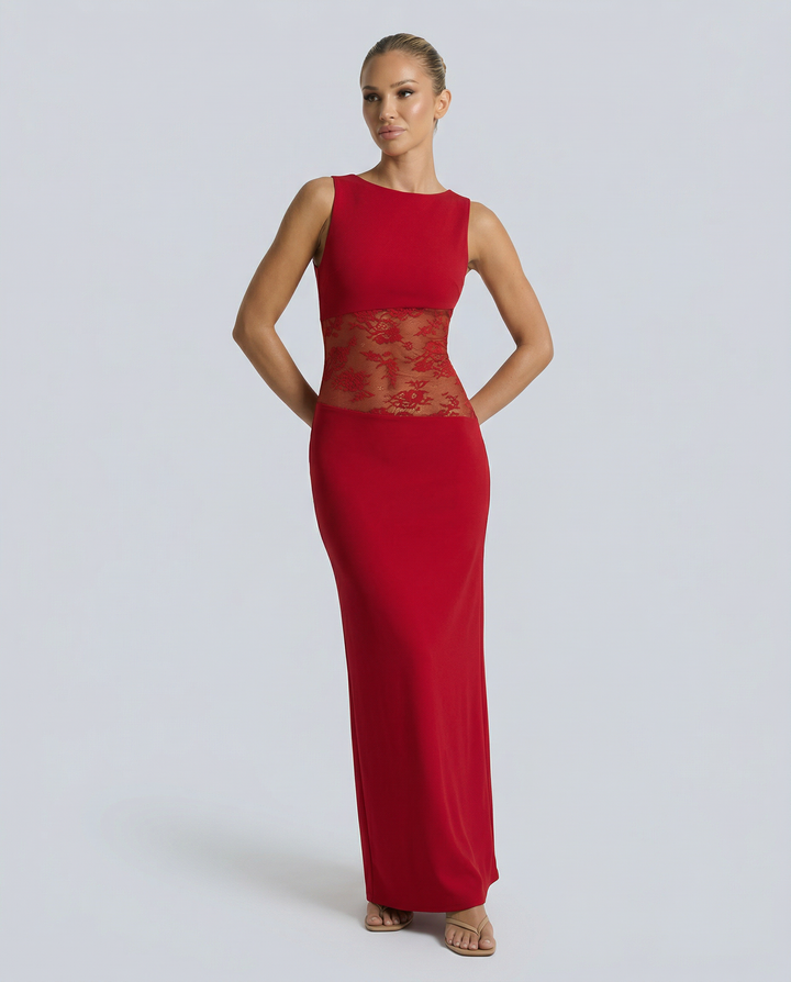 Traci | Lace Maxi Dress with Sheer Waist Panel