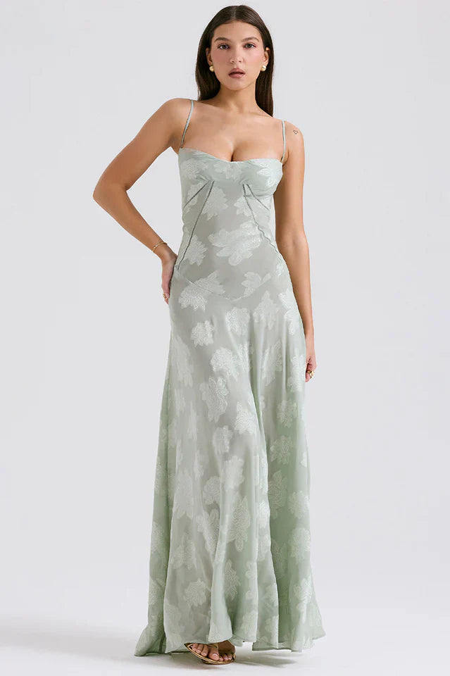 Gail | Maxi Dress with Floral Print and Lace-Up Back