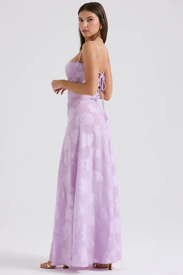 Gail | Maxi Dress with Floral Print and Lace-Up Back