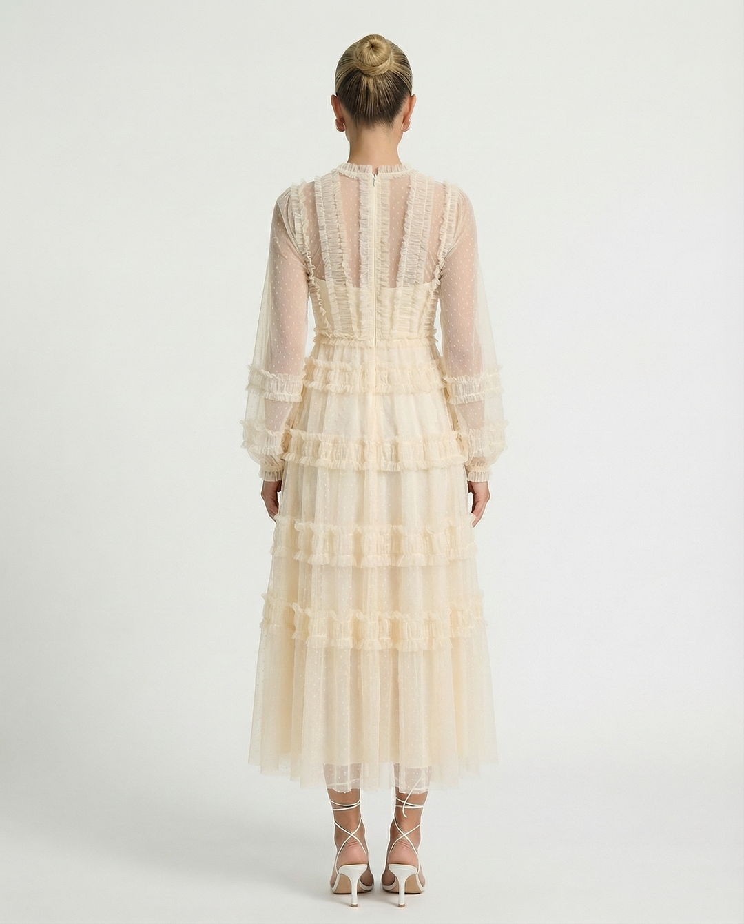 Celia | Midi Dress with Sheer Long Sleeves