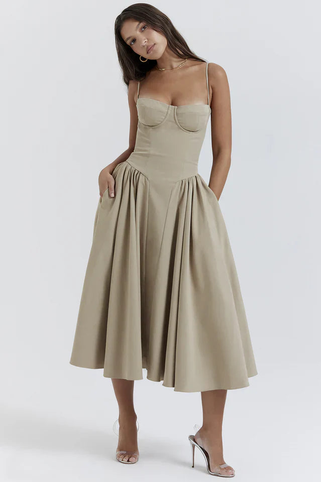 Cherie | Midi Sundress with Corset Bodice