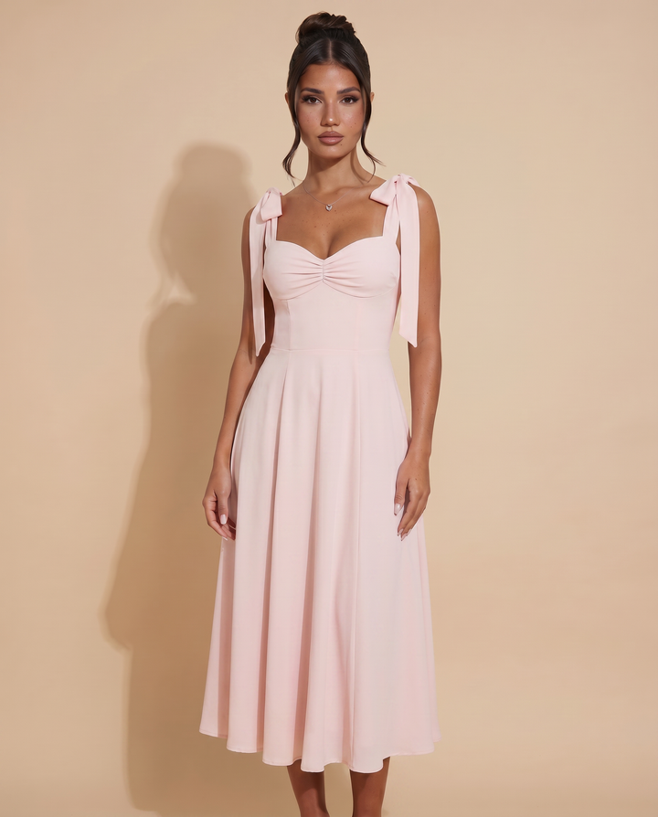 Leigh | Midi Dress with Tie Shoulder Straps