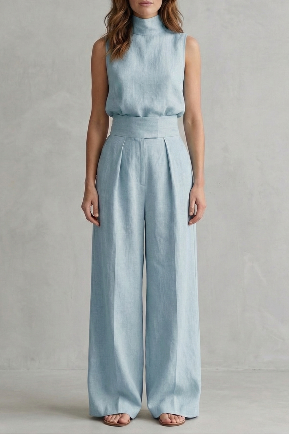 Serelisse | Sleeveless High-Neck Wide-Leg Trouser Set