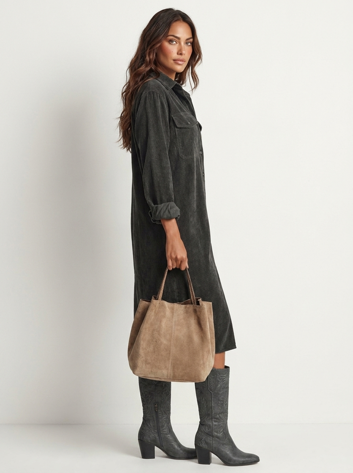 Aurelia | Corduroy Shirt Midi Dress
