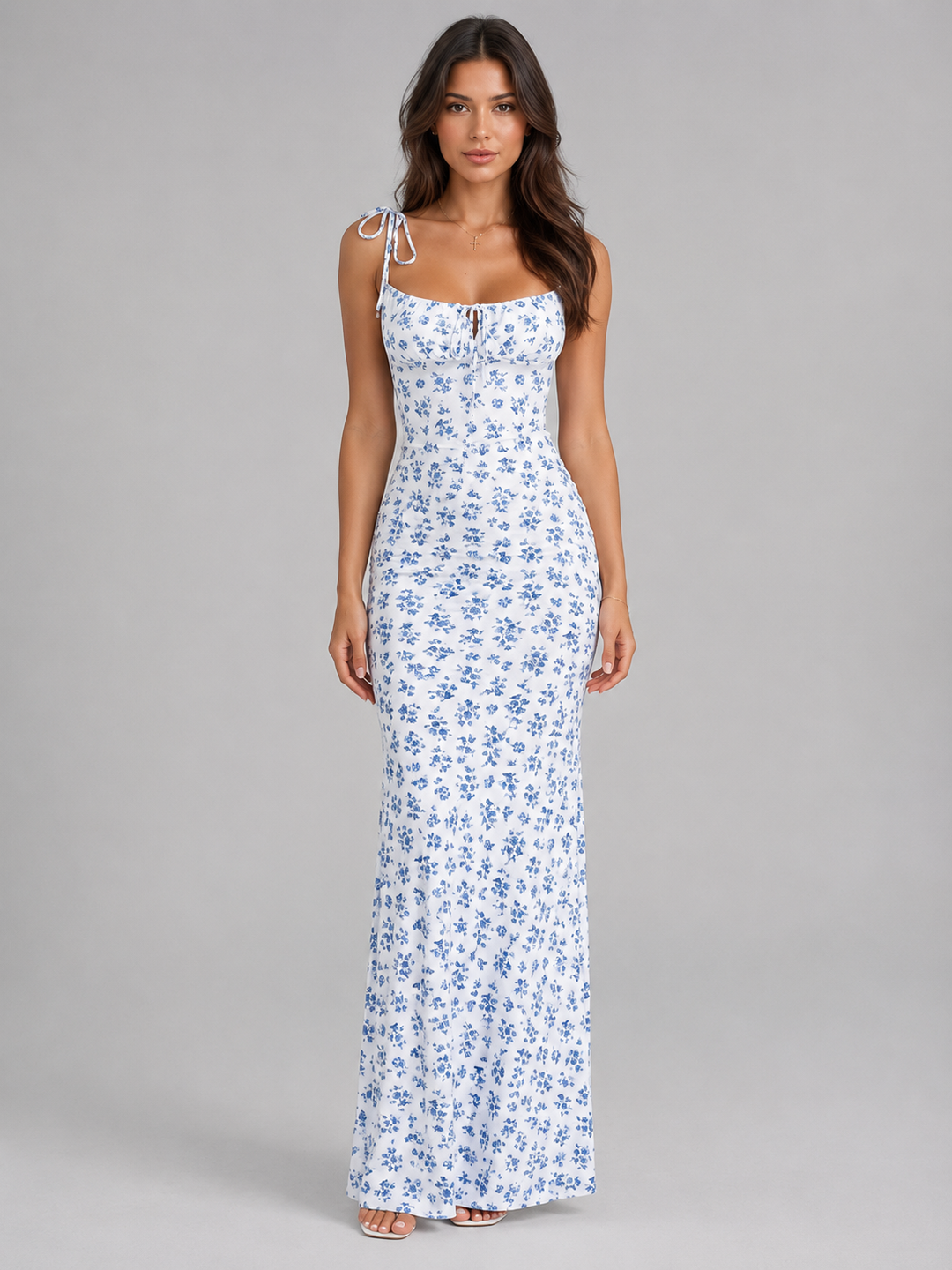 Cora | Floral Lace-Up Maxi Dress