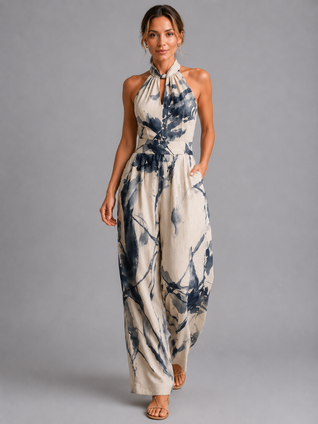 Soraya | Printed Halter Wide-Leg Jumpsuit