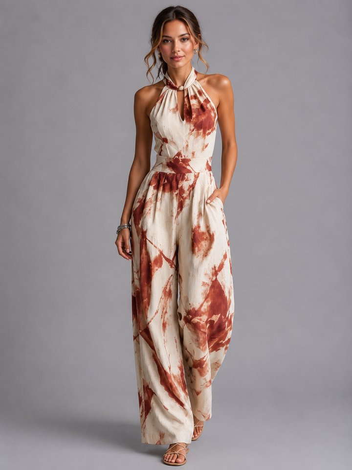 Soraya | Printed Halter Wide-Leg Jumpsuit