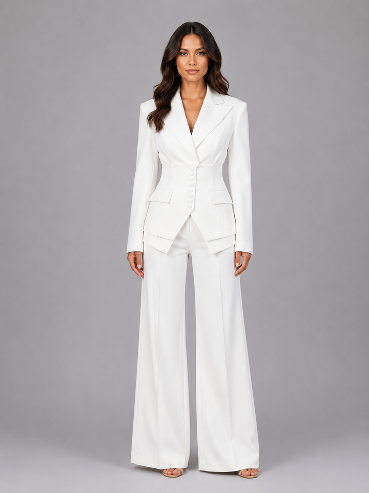 Dahlia | Cinched Waist &amp; Wide-Leg Tailored Two-Piece Set