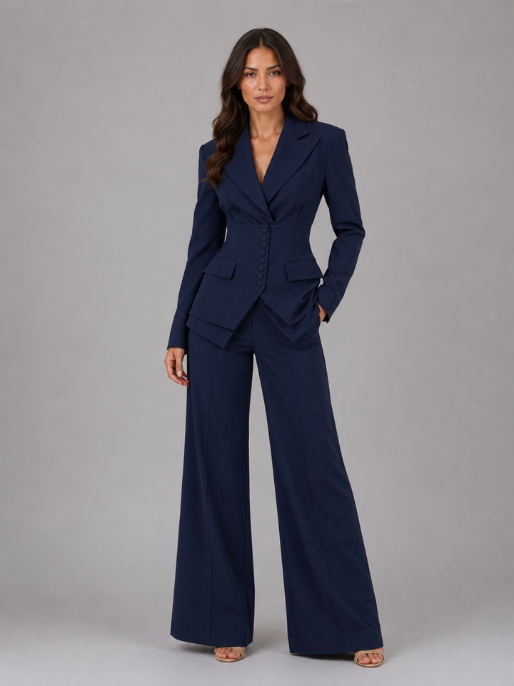 Dahlia | Cinched Waist &amp; Wide-Leg Tailored Two-Piece Set